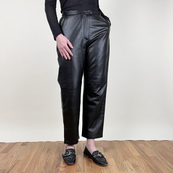Vintage 100% Lamb Leather High Rise Waisted Straight Leg Trouser Pants Preppy - Picture 5 of 5